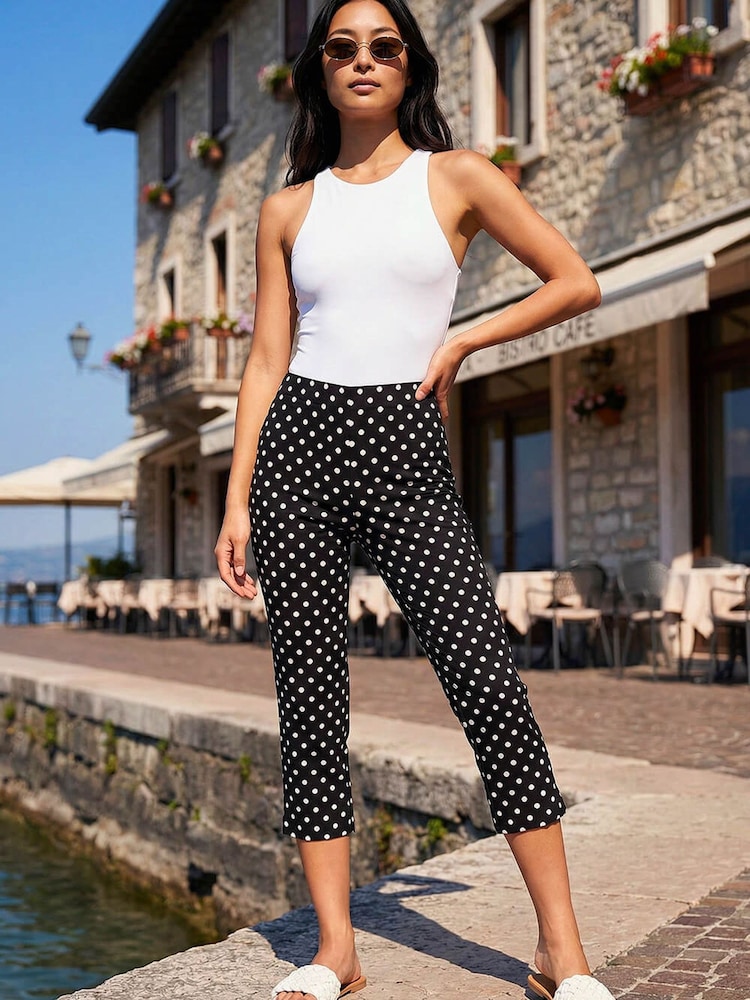 Roman Black Petite Spot Print Bengaline Crop Trousers - Image 1 of 4