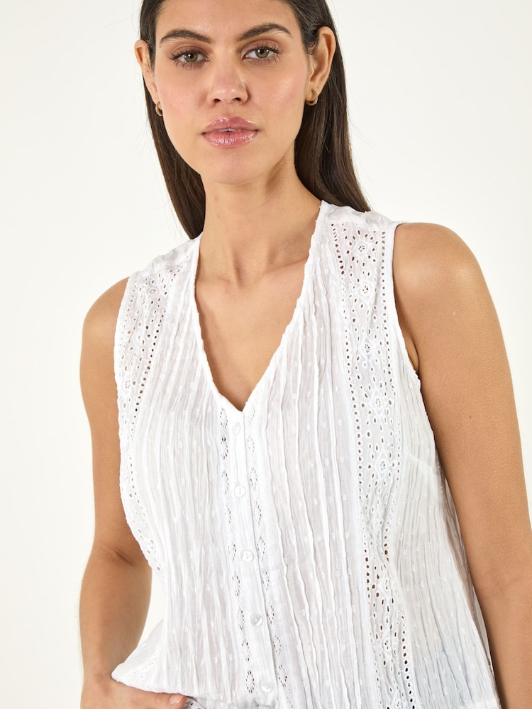 Roman White Embroidered Lace V-Neck Blouse - Image 1 of 5