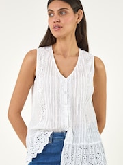 Roman White Embroidered Lace V-Neck Blouse - Image 2 of 5