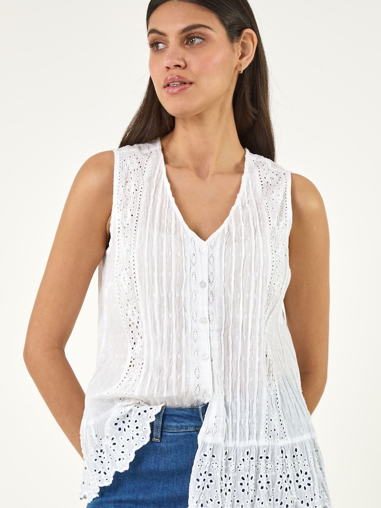 Roman White Embroidered Lace V-Neck Blouse - Image 2 of 5
