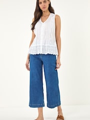 Roman White Embroidered Lace V-Neck Blouse - Image 4 of 5