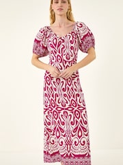 Roman Pink Abstract Print Sweetheart Midi Dress - Image 2 of 5