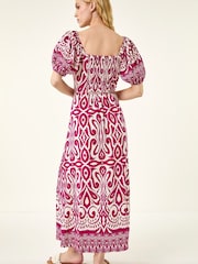 Roman Pink Abstract Print Sweetheart Midi Dress - Image 4 of 5