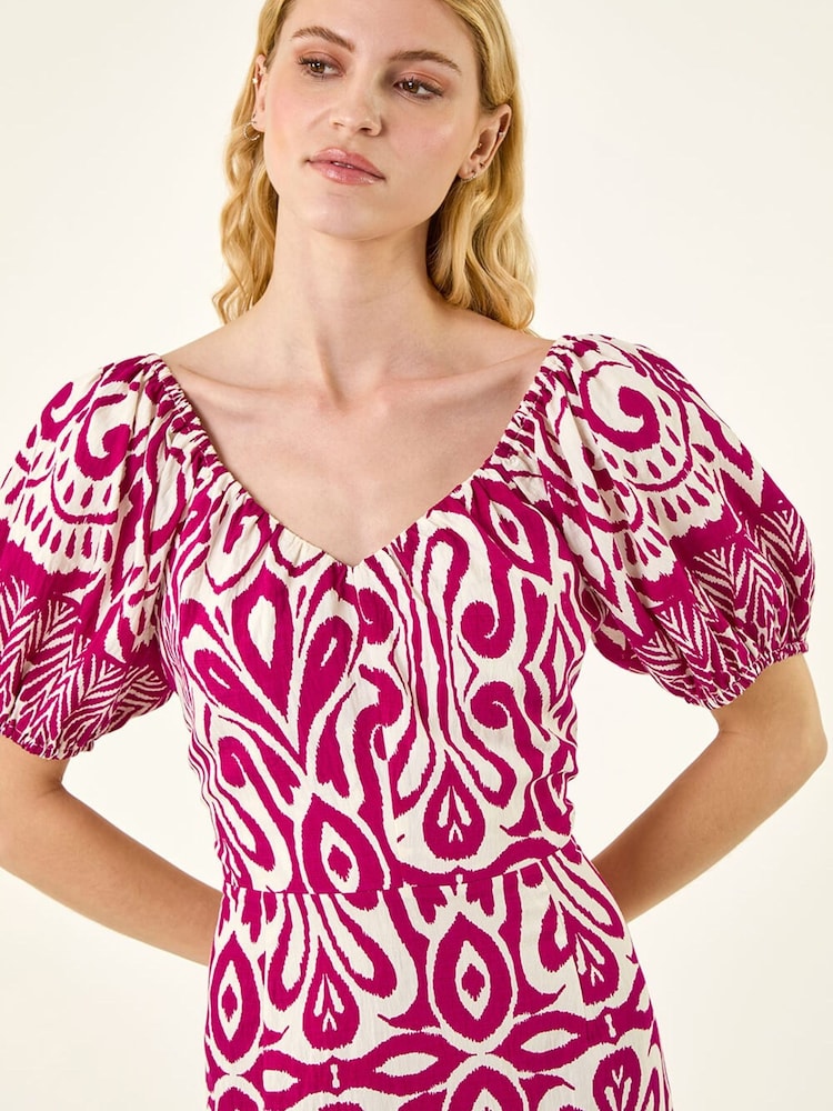 Roman Pink Abstract Print Sweetheart Midi Dress - Image 5 of 5