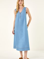 Roman Blue Zip Front Sleeveless Midi Dress - Image 1 of 5