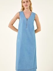 Roman Blue Zip Front Sleeveless Midi Dress - Image 2 of 5