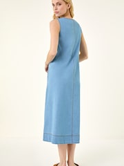 Roman Blue Zip Front Sleeveless Midi Dress - Image 3 of 5