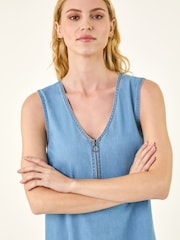 Roman Blue Zip Front Sleeveless Midi Dress - Image 4 of 5