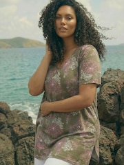 Roman Green Curve Floral Bar Back Stretch Top - Image 1 of 4