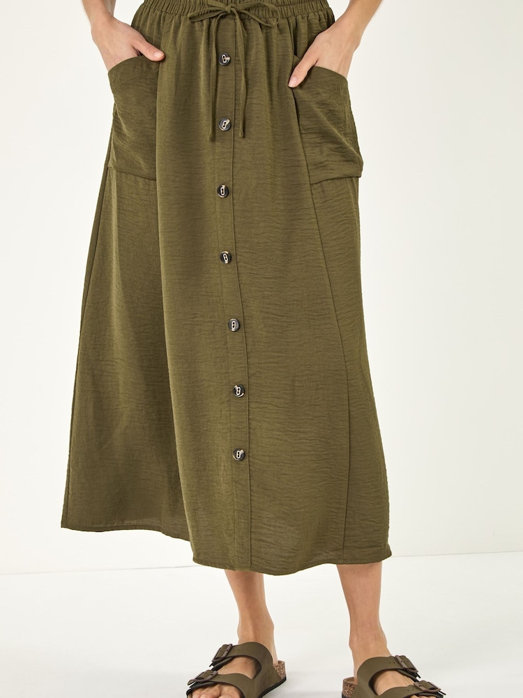Roman Green Button Front Tie Midi Skirt - Image 1 of 5 Roman Green Button Front Tie Midi Skirt - Image 1 of 5