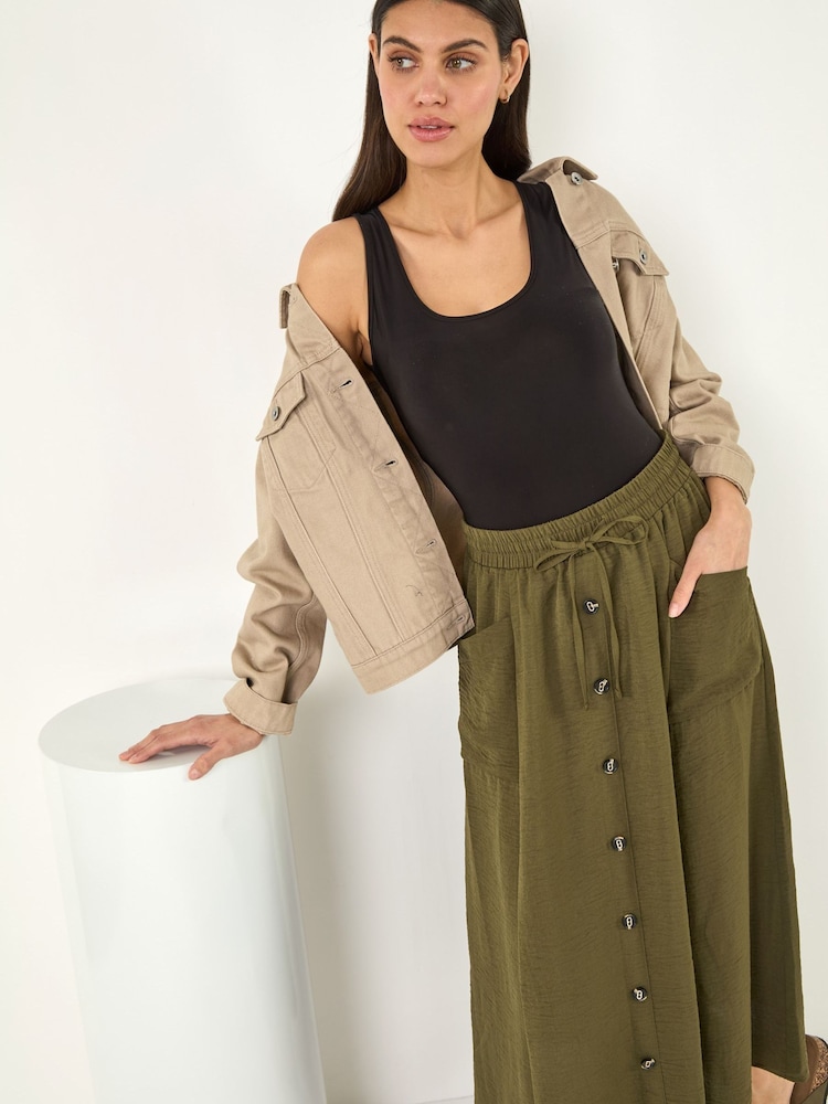 Roman Green Button Front Tie Midi Skirt - Image 2 of 5 Roman Green Button Front Tie Midi Skirt - Image 2 of 5