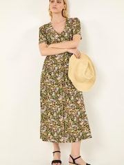 Roman Green Floral Print Button Midi Dress - Image 1 of 5