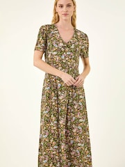 Roman Green Floral Print Button Midi Dress - Image 3 of 5