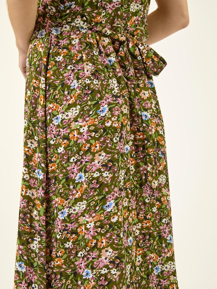 Roman Green Floral Print Button Midi Dress - Image 5 of 5