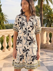Roman White Palm Button Short Dress - Image 2 of 4