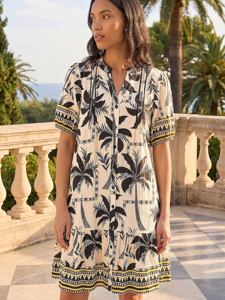Roman White Palm Button Short Dress - Image 2 of 4
