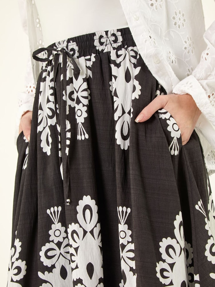 Roman Black Mono Print Maxi Skirt - Image 5 of 5
