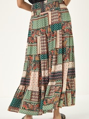 Roman Green Paisley Print Shirred Maxi Skirt - Image 2 of 5