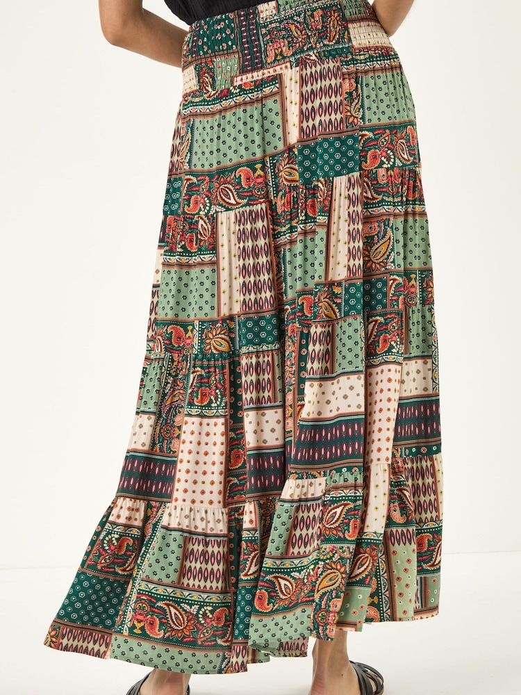 Roman Green Paisley Print Shirred Maxi Skirt - Image 2 of 5