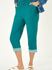 Pantalones elásticos capri con detalle en contraste de Roman - Imagen 4 de 5