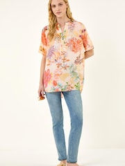 Roman Orange Floral Print Embellished V-Neck Top - Image 3 of 5