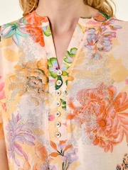 Roman Orange Floral Print Embellished V-Neck Top - Image 5 of 5