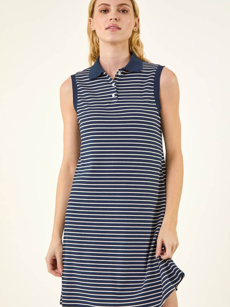 Azul - Roman Stripe Collared Mini Dress - Imagen 2 de 5