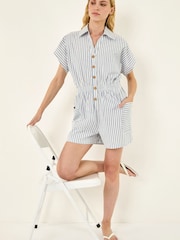 Roman Blue Stripe Print Front Pocket Playsuit - Image 1 of 5