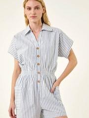 Roman Blue Stripe Print Front Pocket Playsuit - Image 2 of 5