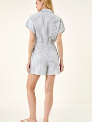 Roman Blue Stripe Print Front Pocket Playsuit - Image 3 of 5