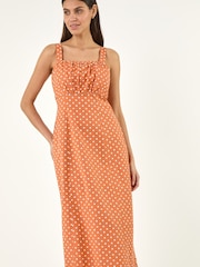 Roman Orange Polka Dot Strappy Dress - Image 2 of 5
