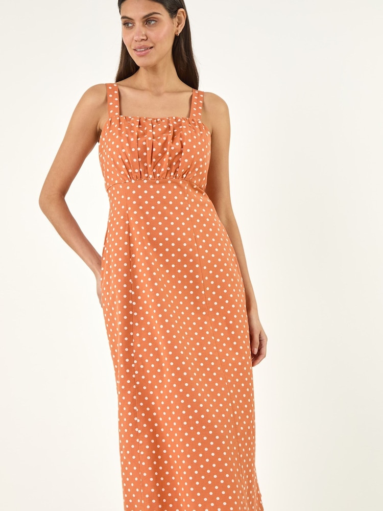 Roman Orange Polka Dot Strappy Dress - Image 2 of 5