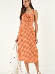 Roman Orange Polka Dot Strappy Dress - Image 4 of 5