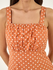 Roman Orange Polka Dot Strappy Dress - Image 5 of 5