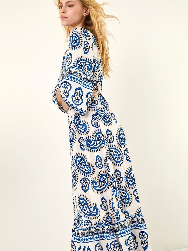 Roman Blue Paisley Border Midi Dress - Image 1 of 5 Roman Blue Paisley Border Midi Dress - Image 1 of 5