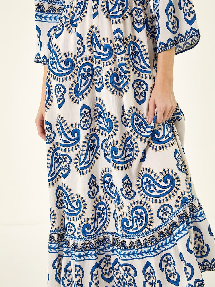 Roman Blue Paisley Border Midi Dress - Image 5 of 5 Roman Blue Paisley Border Midi Dress - Image 5 of 5