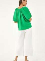 Roman Green Tie Front Raglan Sleeve Blouse - Image 2 of 5