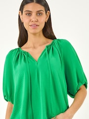 Roman Green Tie Front Raglan Sleeve Blouse - Image 4 of 5