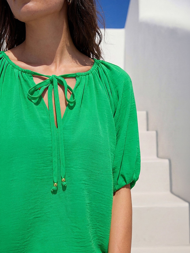 Verde - Blusa Roman con mangas raglán y lazo frontal. - Imagen 5 de 5