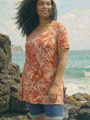 Roman Natural Curve Leaf Print Bar Back Top - Image 2 of 4