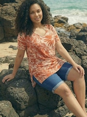 Roman Natural Curve Leaf Print Bar Back Top - Image 3 of 4