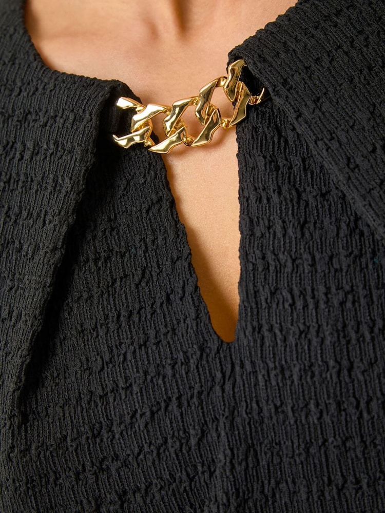 Roman Black Petite Chain Trim Dress - Image 5 of 5 Roman Black Petite Chain Trim Dress - Image 5 of 5