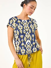 Roman Blue Petite Aztec Drawstring Hem Top - Image 1 of 5