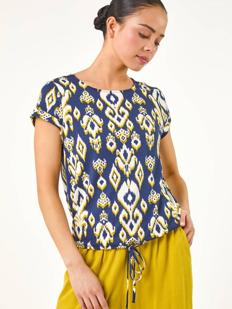 Roman Blue Petite Aztec Drawstring Hem Top - Image 1 of 5