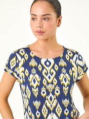 Roman Blue Petite Aztec Drawstring Hem Top - Image 4 of 5