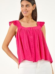 Roman Pink Textured Frill Sleeve Cami Top - Image 4 of 5