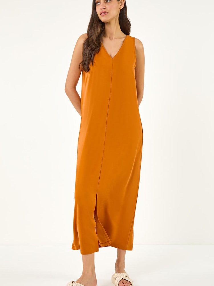 Roman Orange Soft Pique Stretch Midi Dress - Image 1 of 5