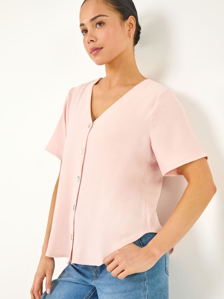 Roman Pink Petite Button Blouse - Image 1 of 5 Roman Pink Petite Button Blouse - Image 1 of 5