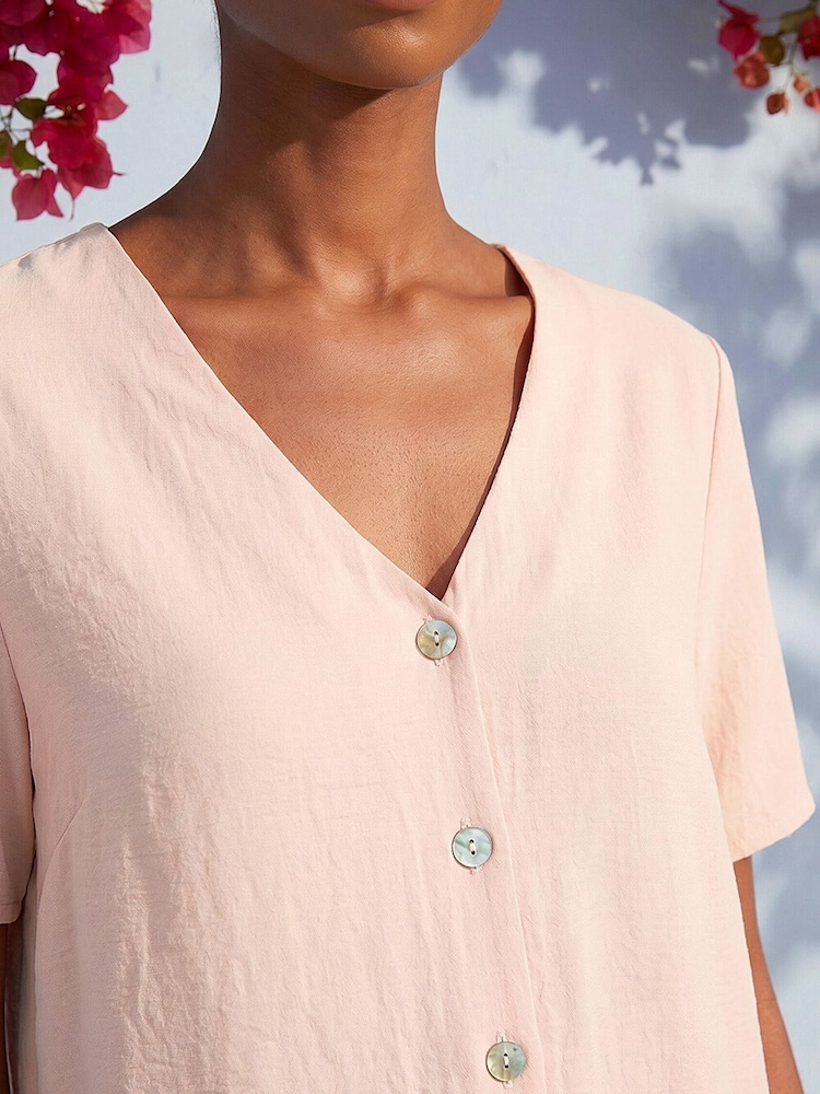 Roman Pink Petite Button Blouse - Image 4 of 4 Roman Pink Petite Button Blouse - Image 4 of 4