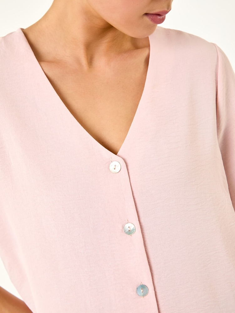 Roman Pink Petite Button Blouse - Image 5 of 5 Roman Pink Petite Button Blouse - Image 5 of 5